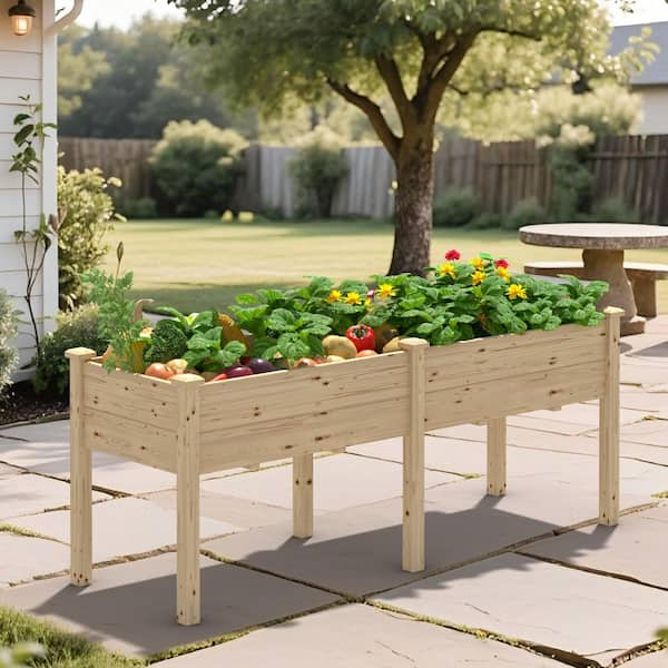 72 in. L x 24 in. W x 30 in. H Cedar Wood Raised Garden Bed Elevated Planter Box with 2-Planting Areas, Wood Color