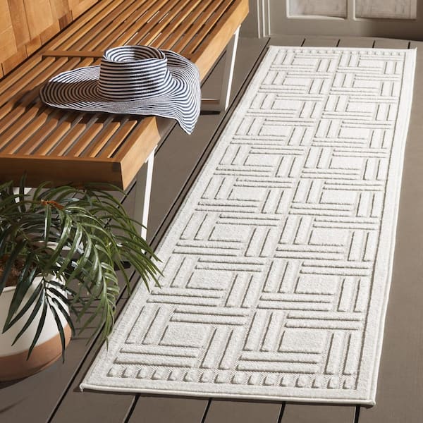 Stella Ivory 2 ft. x 8 ft. Geometric High-Low Checkered Indoor/Outdoor Runner Rug