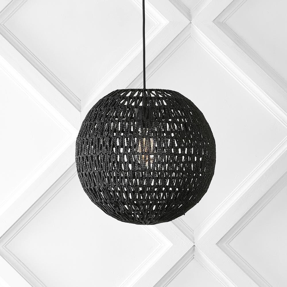 Luna 15.75" Bohemian Modern Black Woven Rattan/Iron LED Pendant