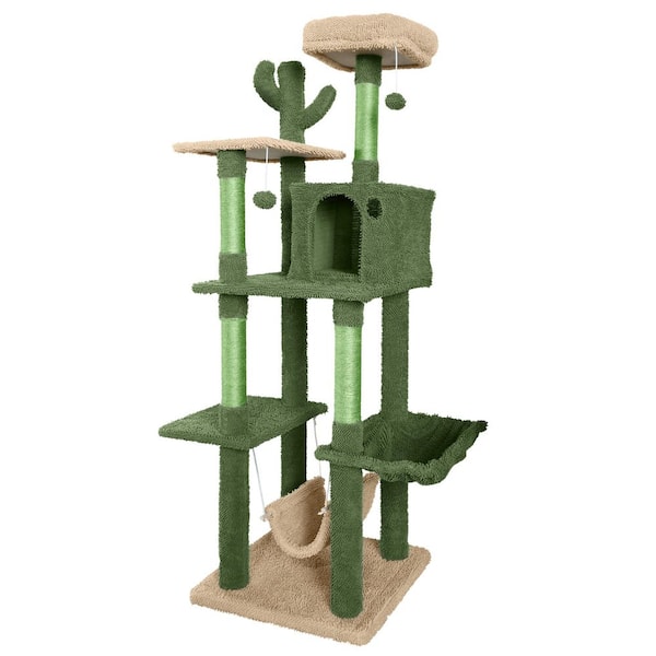 70 in. Cactus Cat Tower for Indoor Cats, Cute Small Cactus Cat Tree with Widened Perch