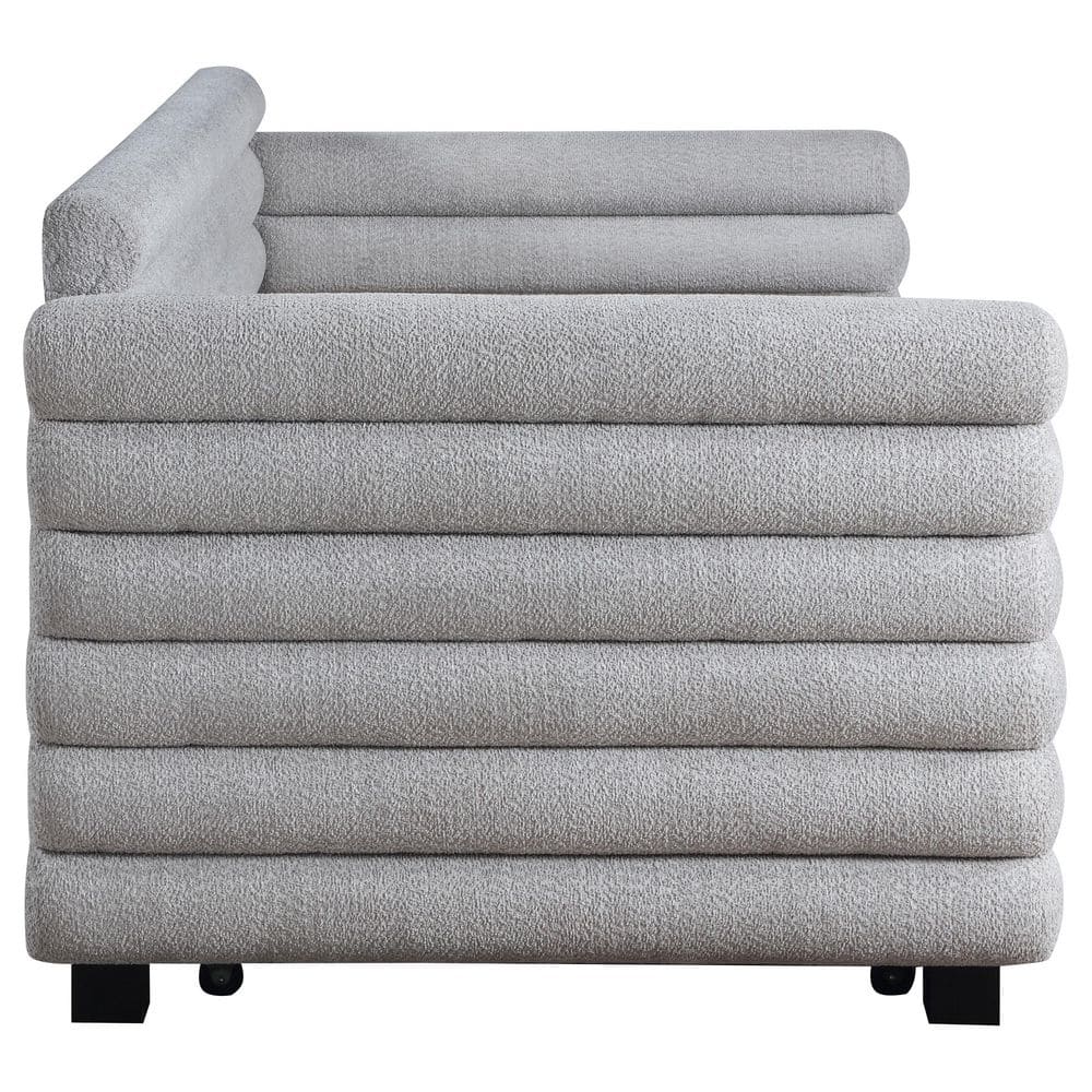 Gray Boucle Upholstered Twin Daybed with Trundle