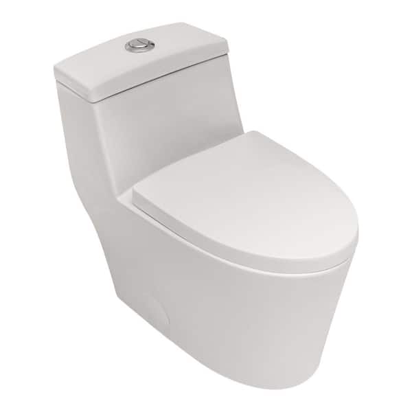 12 in. 1-Piece 1.1/1.6 GPF Dual-Flush Elongated Comfort-Height Toilet in White with Soft-Close Seat Included