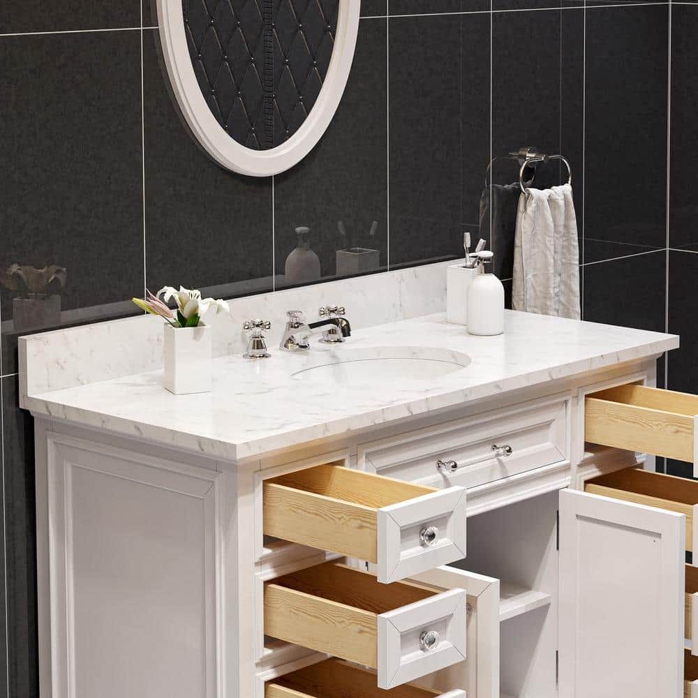White Marble Top 48'' Single Bathroom Vanity with Ceramic Sink