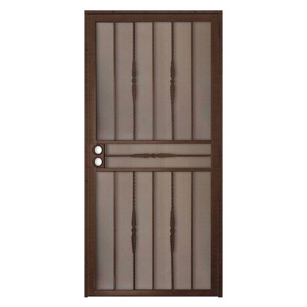 Unique Home Designs 32 in. x 80 in. Cottage Rose Copper Surface Mount Outswing Steel Security Door with Expanded Metal Screen