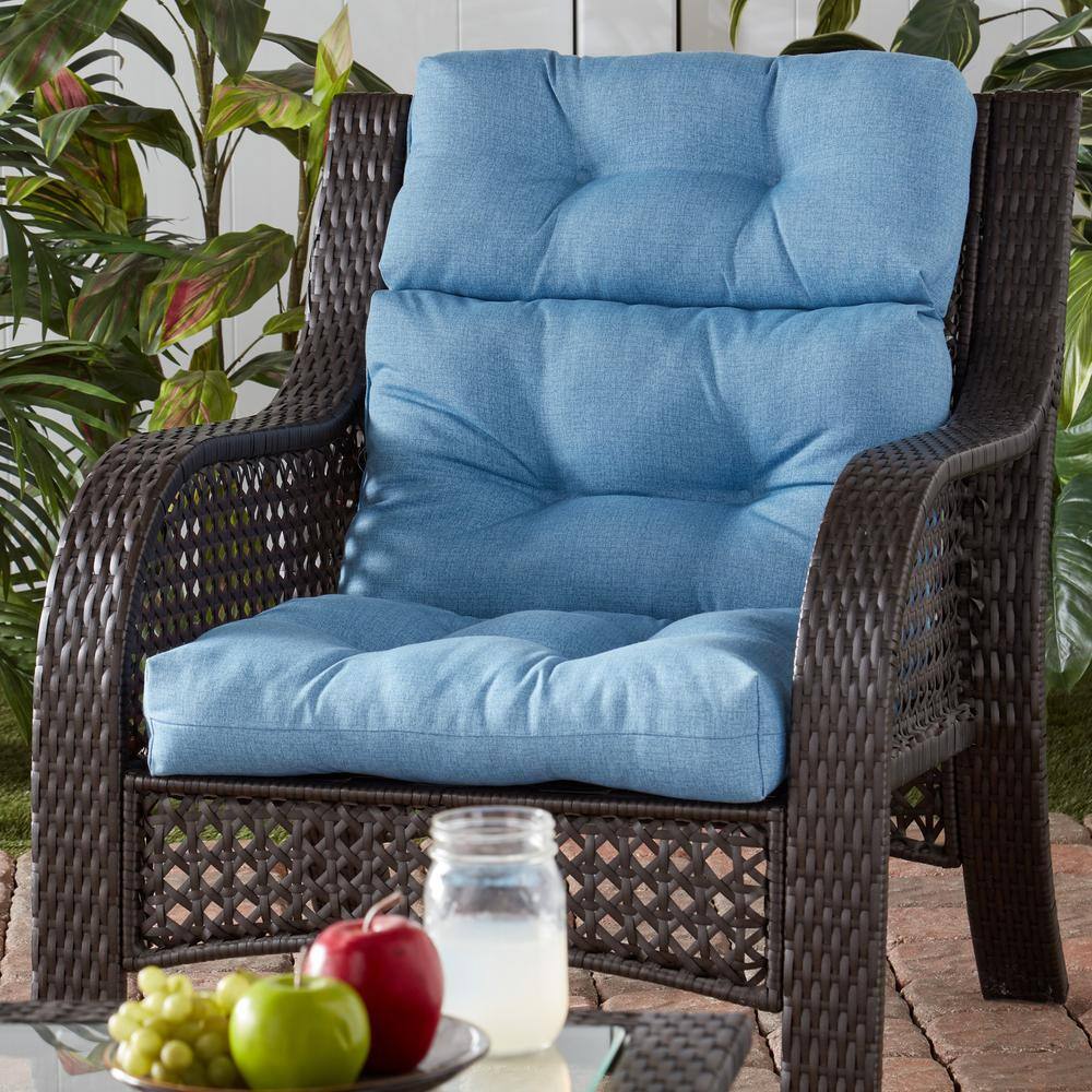 Denim Blue Polyester Outdoor High Back Chair Cushion