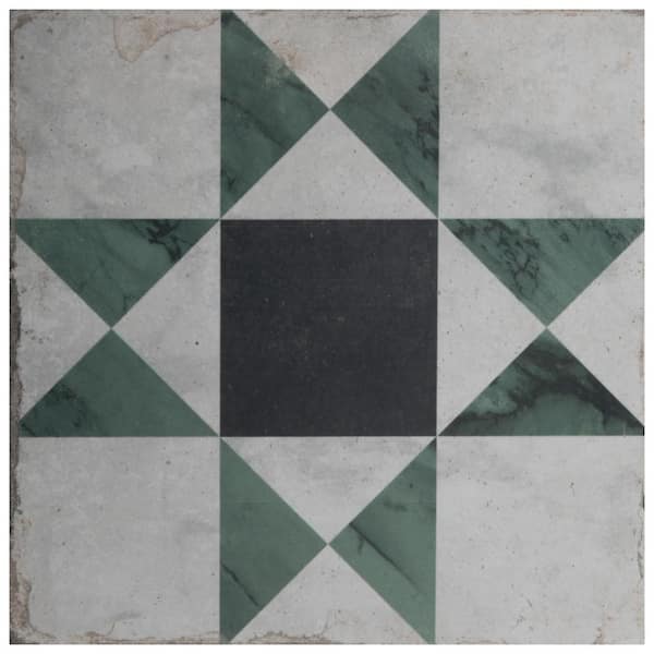 Merola Tile Renaissance Deco Emerald Cross 7-7/8 in. x 7-7/8 in. Porcelain Floor and Wall Tile (6.3 sq. ft./Case)