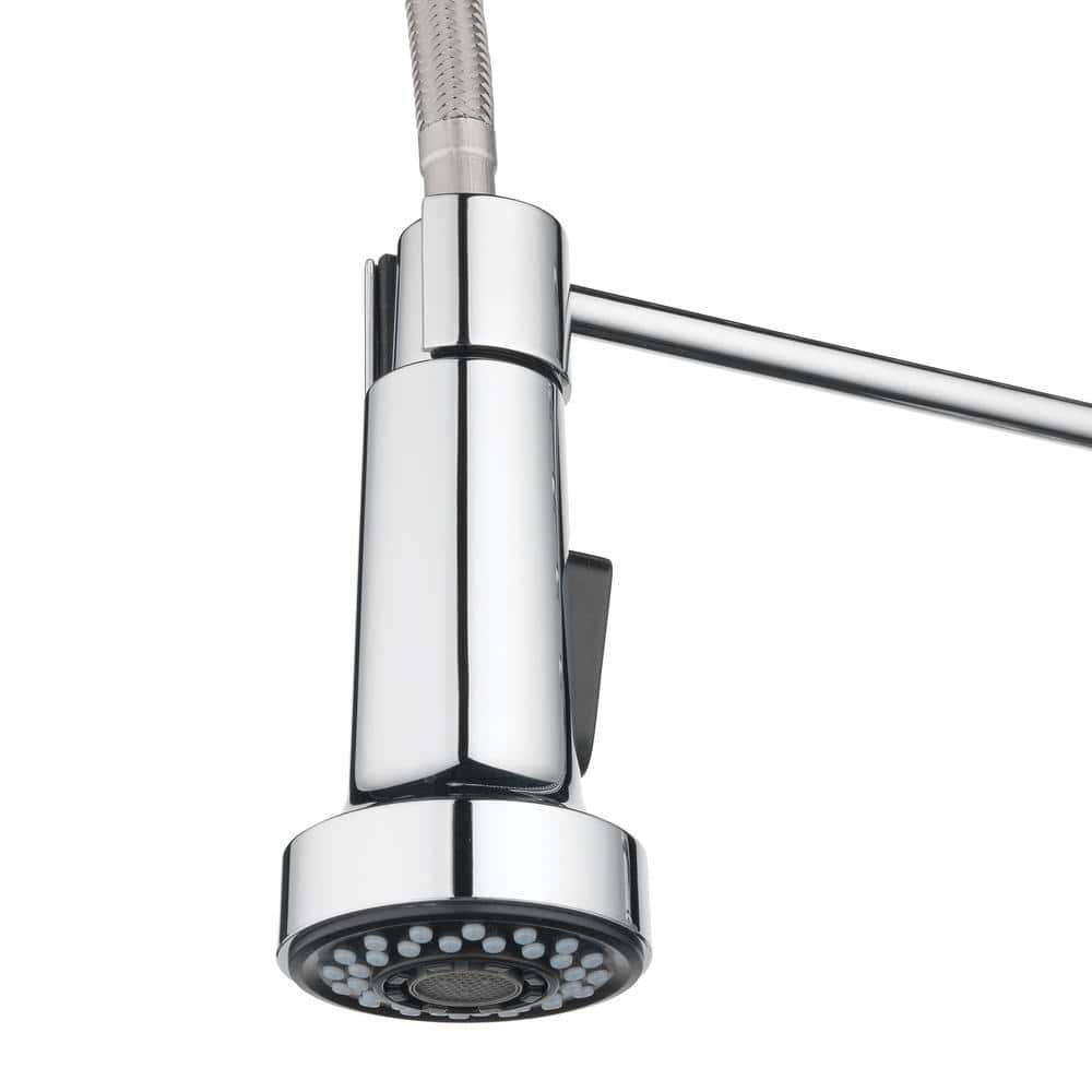 Chrome Dual Handle Wall-Mount Pull-Down Sprayer Kitchen Faucet
