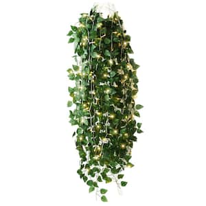 7.2 ft. Artificial Ivy Garland with LED String Lights, Fake Vines Hanging Plants Leaves Backdrop, Green (24-Pack)