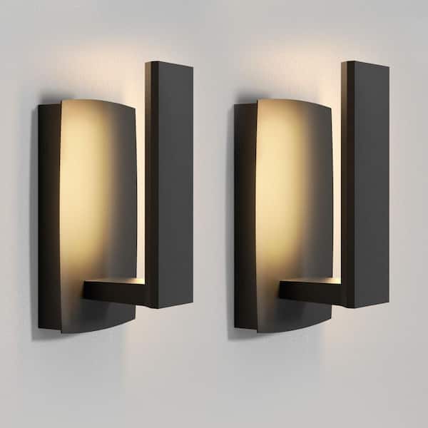 LamQee 8.9 in. Black LED Outdoor Hardwired Wall Lantern Sconce Integrated LED (2-Pack)