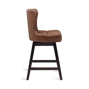 Hampton 26 in. Dark Brown Solid Wood Frame Counter Stool with Back Faux Leather Upholstered Swivel Bar Stool Set of 2
