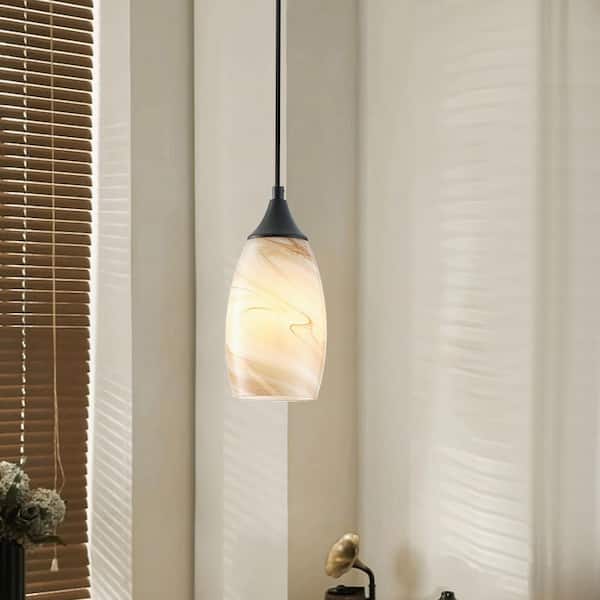 4.72 in. 1-Light Kitchen Island Brown Stripe Pendant Light Vintage Art Hanging Ceiling Light with Blown Glass Shade