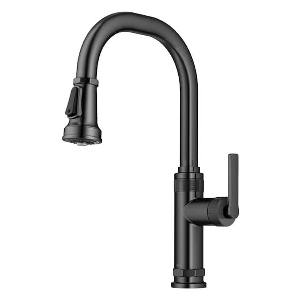 KRAUS Allyn Industrial Pull-Down Single Handle Kitchen Faucet in Spot-Free Black Stainless Steel