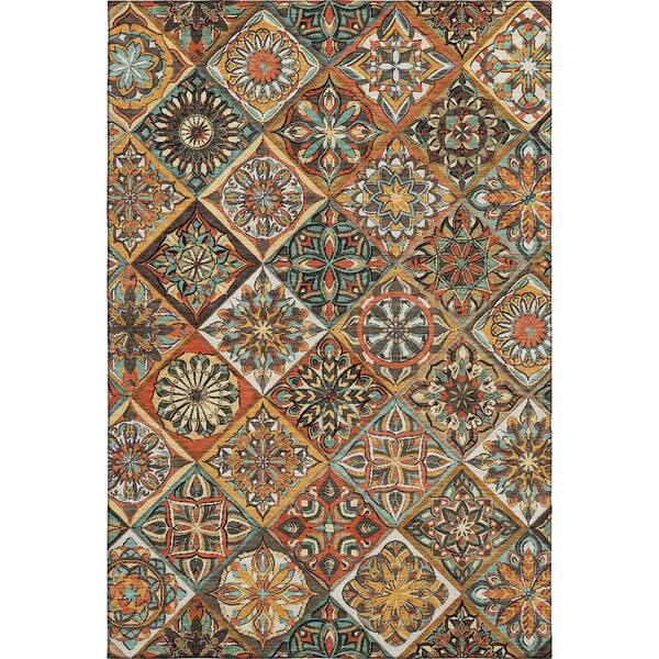 Mayfield Premium Machine Washable Abstract AMF2256 Gold 3 ft. x 5 ft. Area Rug