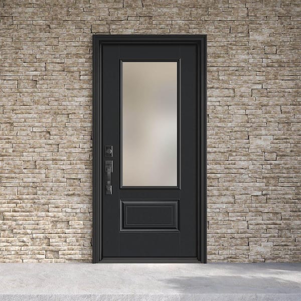 Performance Door System 36 in. x 80 in. 3/4-Lite Right-Hand Inswing Pearl Black Smooth Fiberglass Prehung Front Door