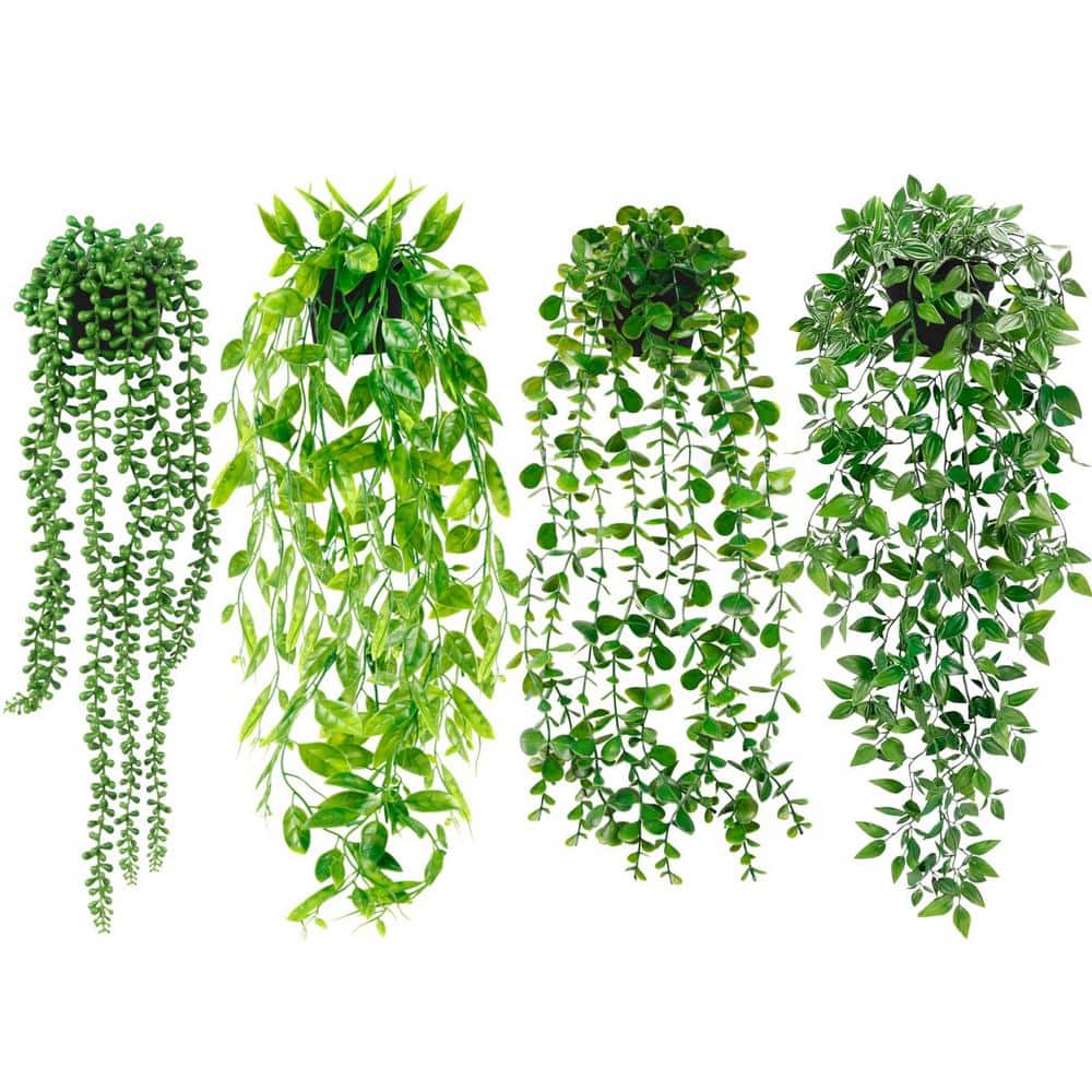 4-Pack Artificial Potted Greenery Hanging Plants with Eucalyptus Vine, Mand