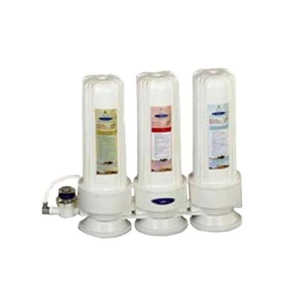 Crystal Quest 12 in. x 5 in. Countertop Replaceable Triple Multi Plus Water Filter System