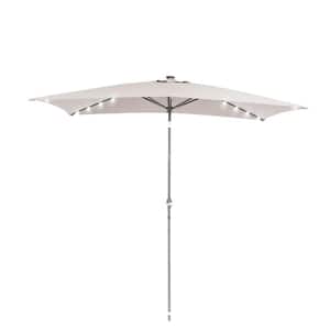10 ft. x 6.5 ft. Market Rectangular LED Umbrella with Tilt and Crank Waterproof Canopy Garden and Pool in White