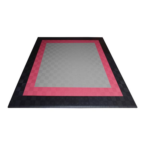 Swisstrax 17.5 ft. x 17.5 ft. Silver with Black and Red Borders Ribtrax Smooth Eco Flooring, Double Car Pad Kit