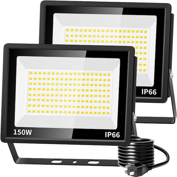 150-Watt Black Plug-In Integrated LED Landscape Flood Light with Dusk to Dawn, IP66 Outdoor Light for Yard and Garage