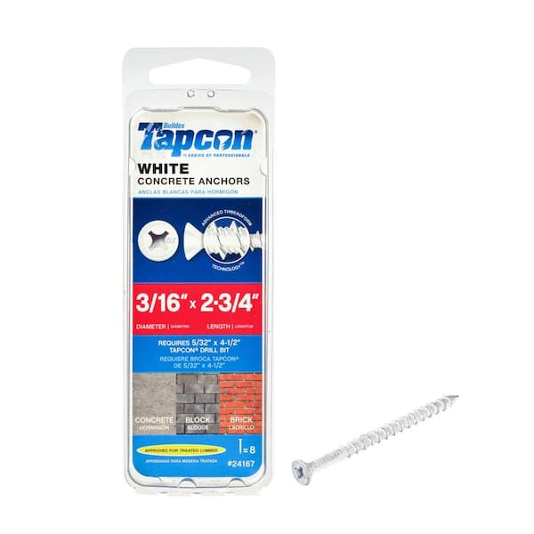 Tapcon 3/16 in. x 2-3/4 in. White Ultrashield Phillips Flat-Head Concrete Anchors (8-Pack)