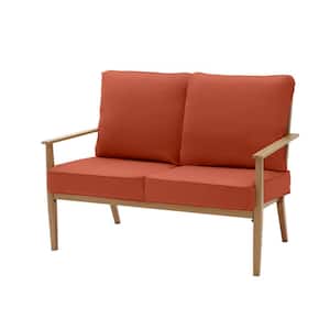 Alderton Brown Steel Outdoor Patio Loveseat with CushionGuard Quarry Red Cushions