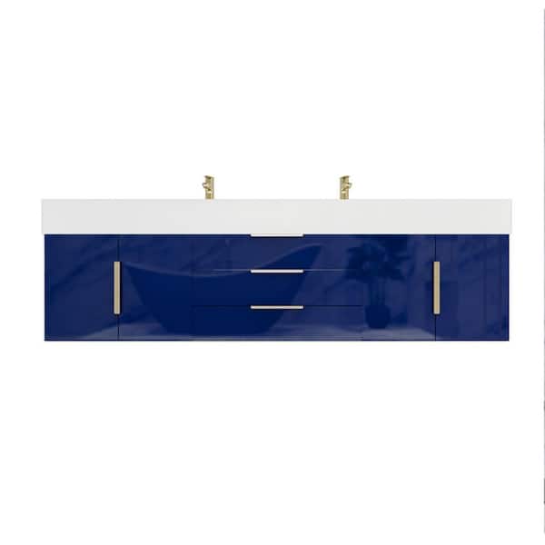 Bethany 71 in. W. x 20 in. D x 22 in. H Double Sink Floating Bath Vanity in Gloss Night Blue with White Acrylic Top