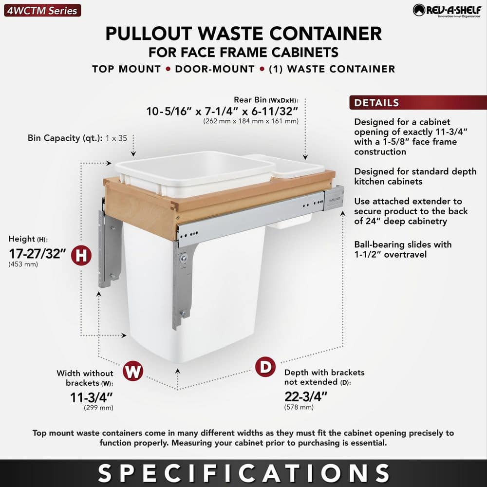 White Plastic Pull-Out Kitchen Waste Bin with Maple Trim