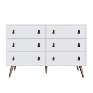 Amber 6-Drawer White Double Dresser (35.8 in. H x 53.7 in. W x 17.9 in D)