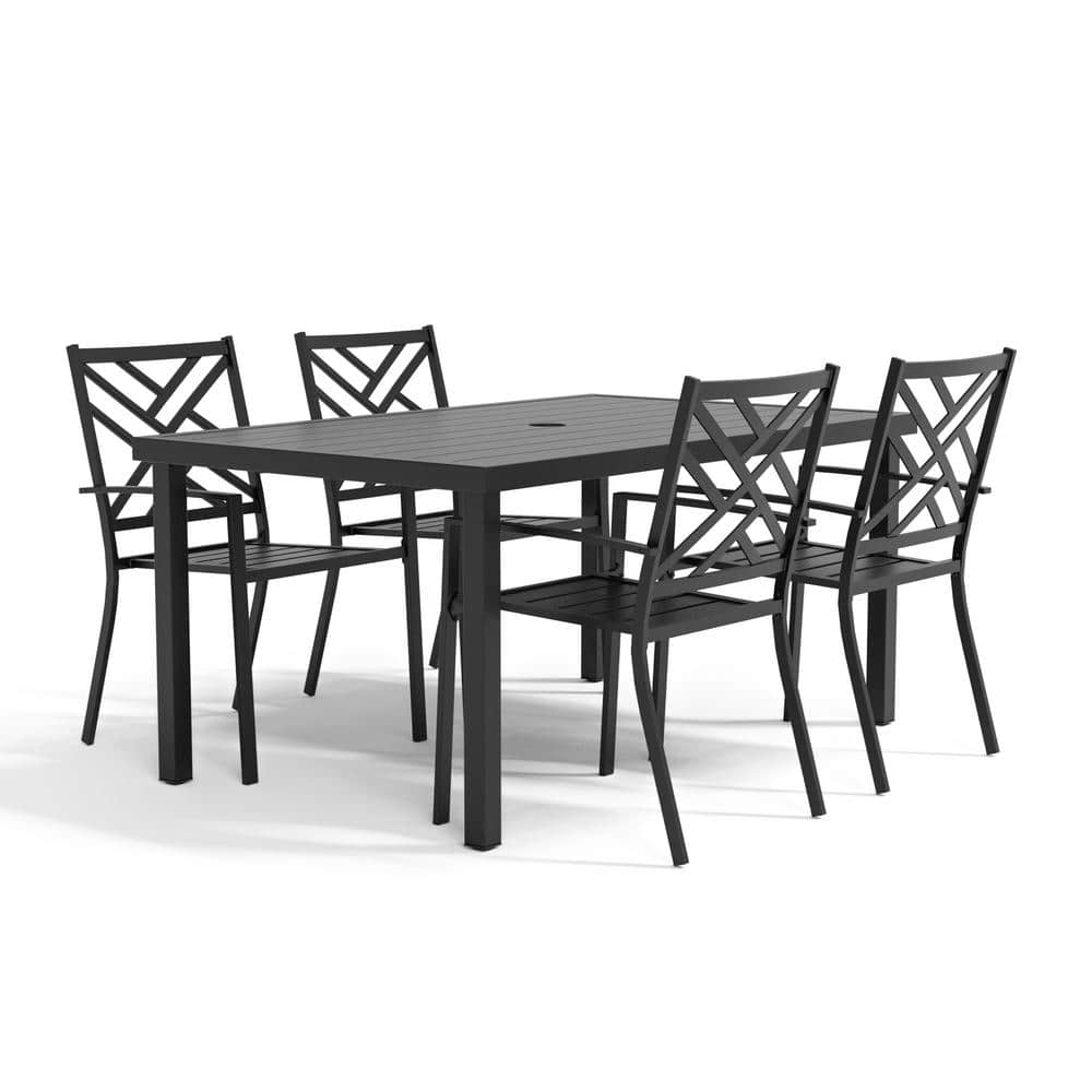 Camryn Black 5-Piece Metal Rectangle Outdoor Dining Set