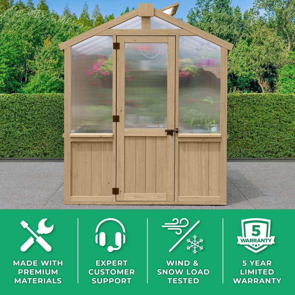 Beige Cedar Walk-In Greenhouse with Polycarbonate Windows