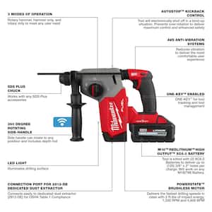 M18 FUEL ONE-KEY 18V Lithium-Ion Brushless Cordless 1 in. SDS-Plus Rotary Hammer W/Dust Ext Kit + 1/2 in. Impact Wrench