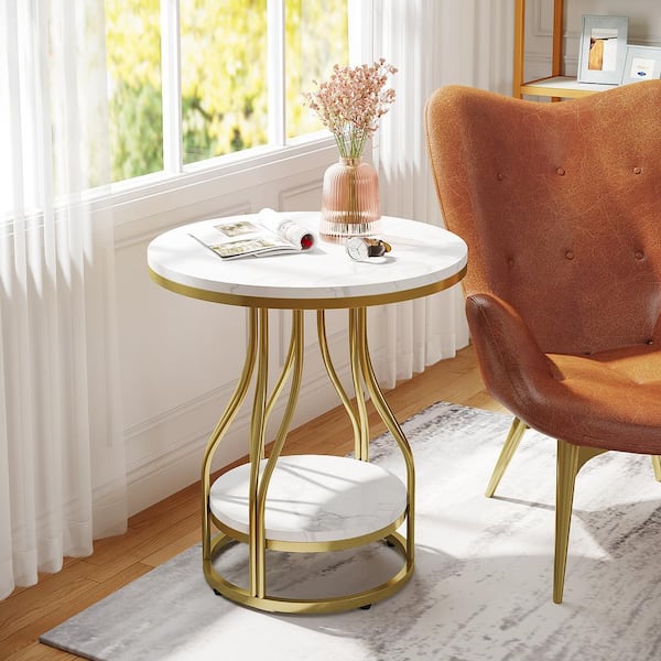 BYBLIGHT Kerlin 19.68 in. White and Gold Round Wood End BYBLIGHT Kerlin 19.68 in. White and Gold Round Wood End