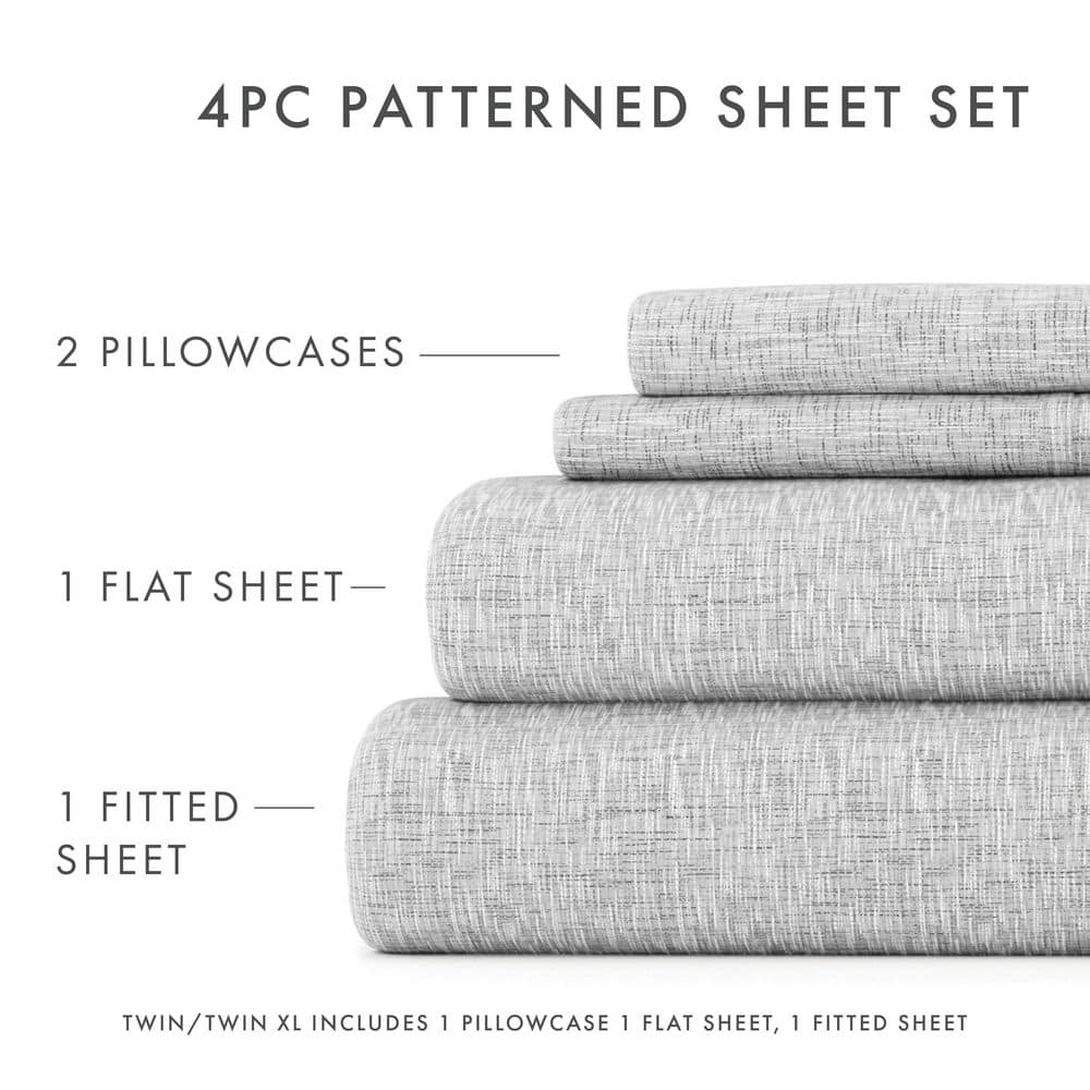 Light Gray Chambray Style Queen Microfiber Bed Sheets Set