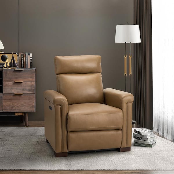 ARTFUL LIVING DESIGN Casio 36.02 in. Wide Taupe Genuine Leather Power Recliner with USB Port