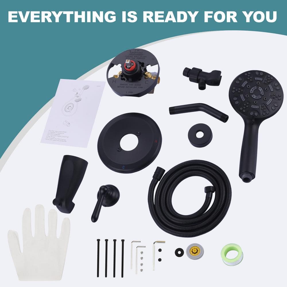 Matte Black Single Handle 7-Spray Wall Mounted Shower System