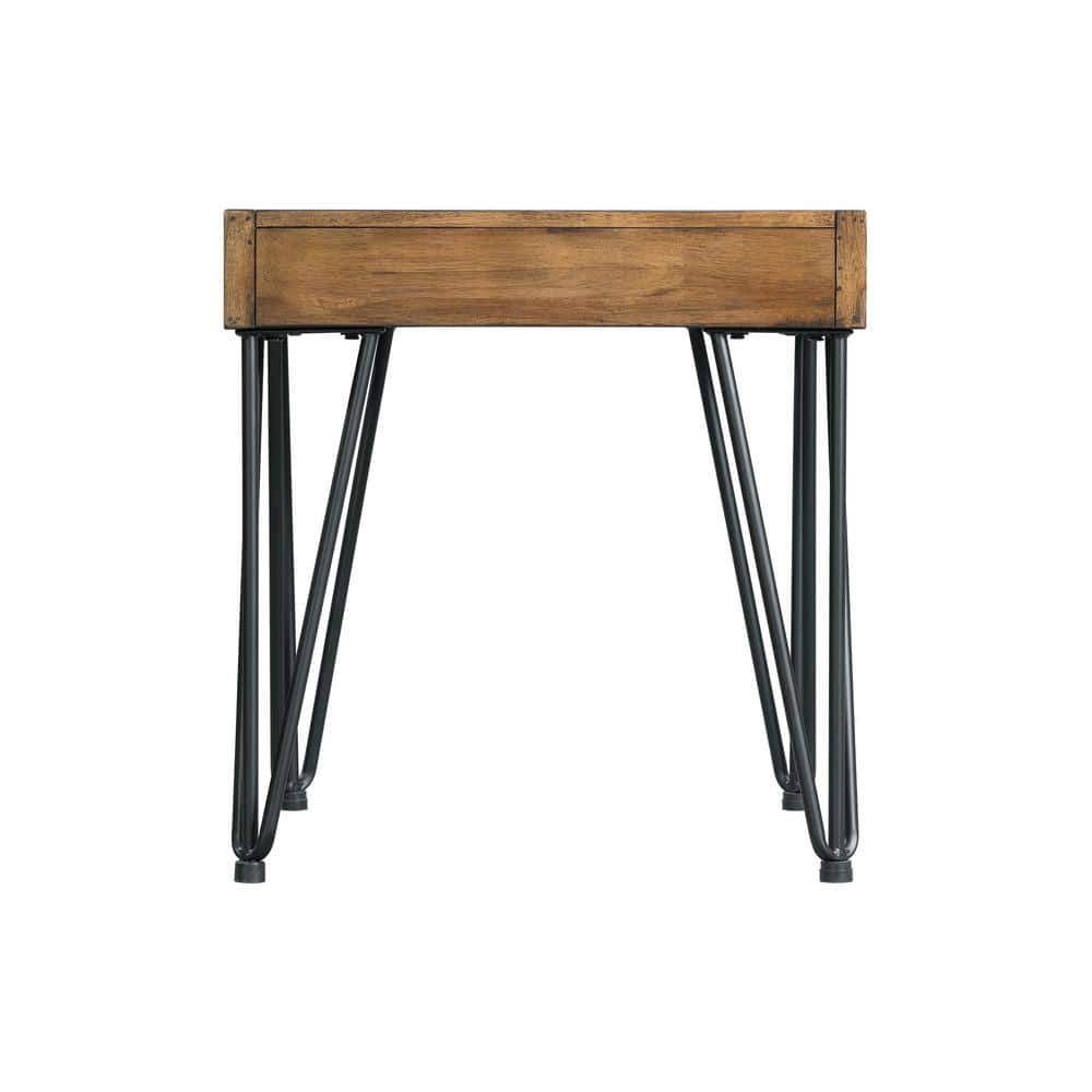 Industrial Charm Square End Table with Storage, Light Walnut & Metal