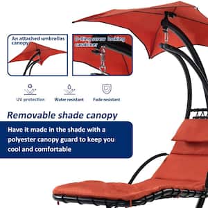 6.06 ft. Free Standing Zero Gravity Versatile Hammock Chair with Stand with Orange Shade Canopy and Cushion