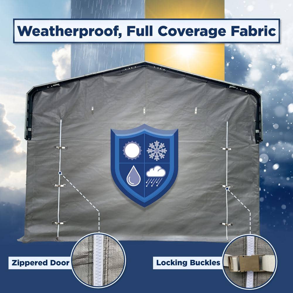 Black Waterproof PE Fabric Carport Sidewall Kit for 12 x 25 ft Metal Frame