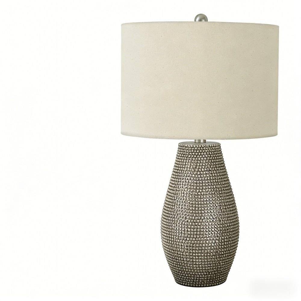 23 in. Gray Resin Table Lamp with Dotted Textured Base and Ivory Fabric Drum Shade for Living Room, Bedroom and Office price history on PriceWatchPro