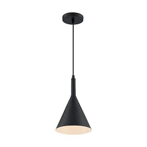 Lightcap 60-Watt 1-Light Matte Black Cone Pendant Light with Metal Shade and No Bulbs Included