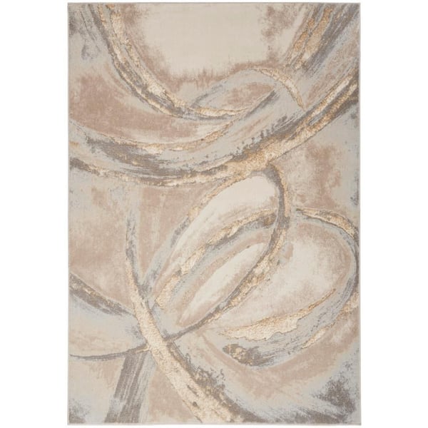 Brushstrokes Beige Grey 5 ft. x 7 ft. Brushstroke Contemporary Area Rug
