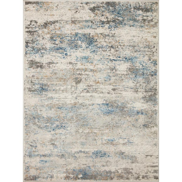 LOLOI II Estelle Ivory/Ocean 9 ft. 3 in. x 12 ft. 10 in. Abstract Polypropylene/Polyester Area Rug