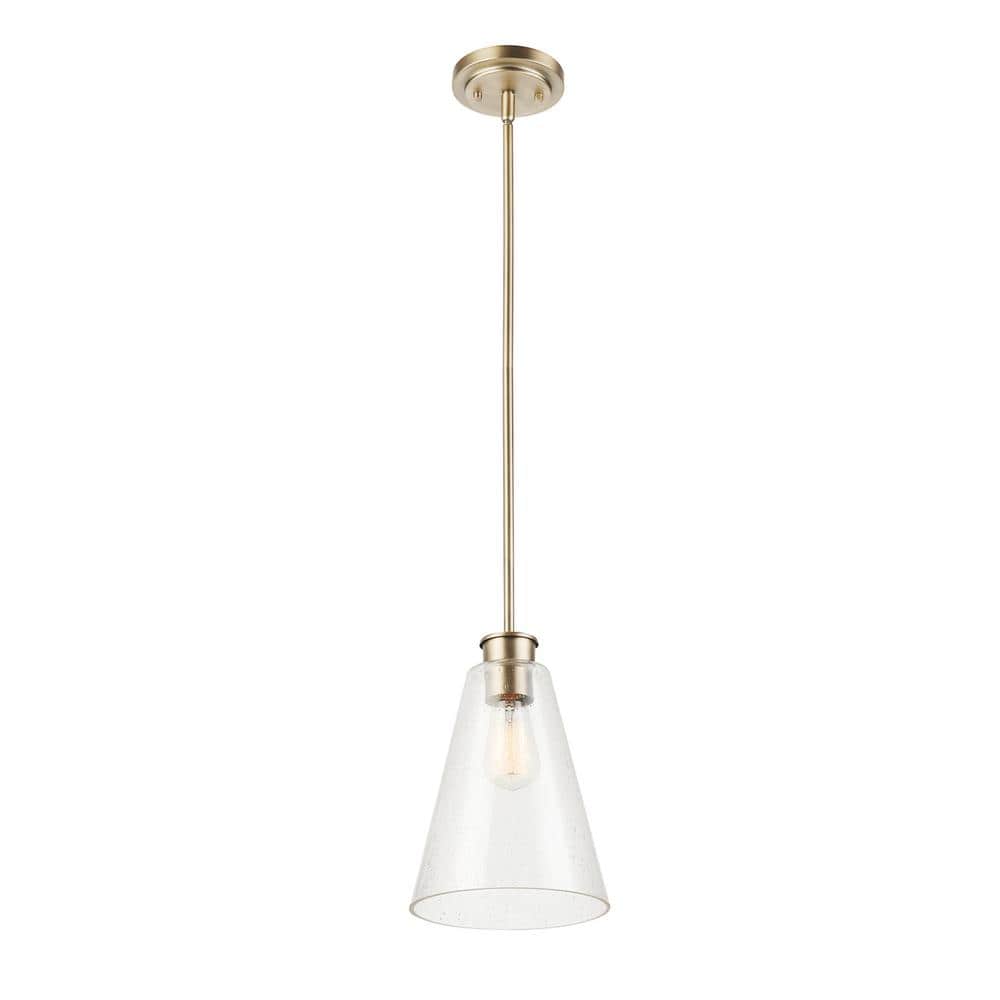 Gizele 1-Light Brass Pendant Light with Seeded Glass Shade, Vintage Edison 