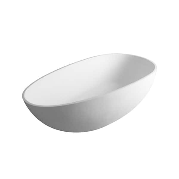 59 in. x 29.5 in. Stone Resin Oval Classic Freestanding Soaking Bathtub with Pop-Up Drain and Overflow in Matte White