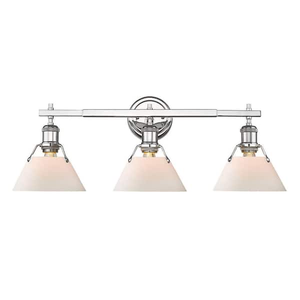 Golden Lighting Orwell 3-Light Chrome with Opal Glass Shade Bath Vanity Light