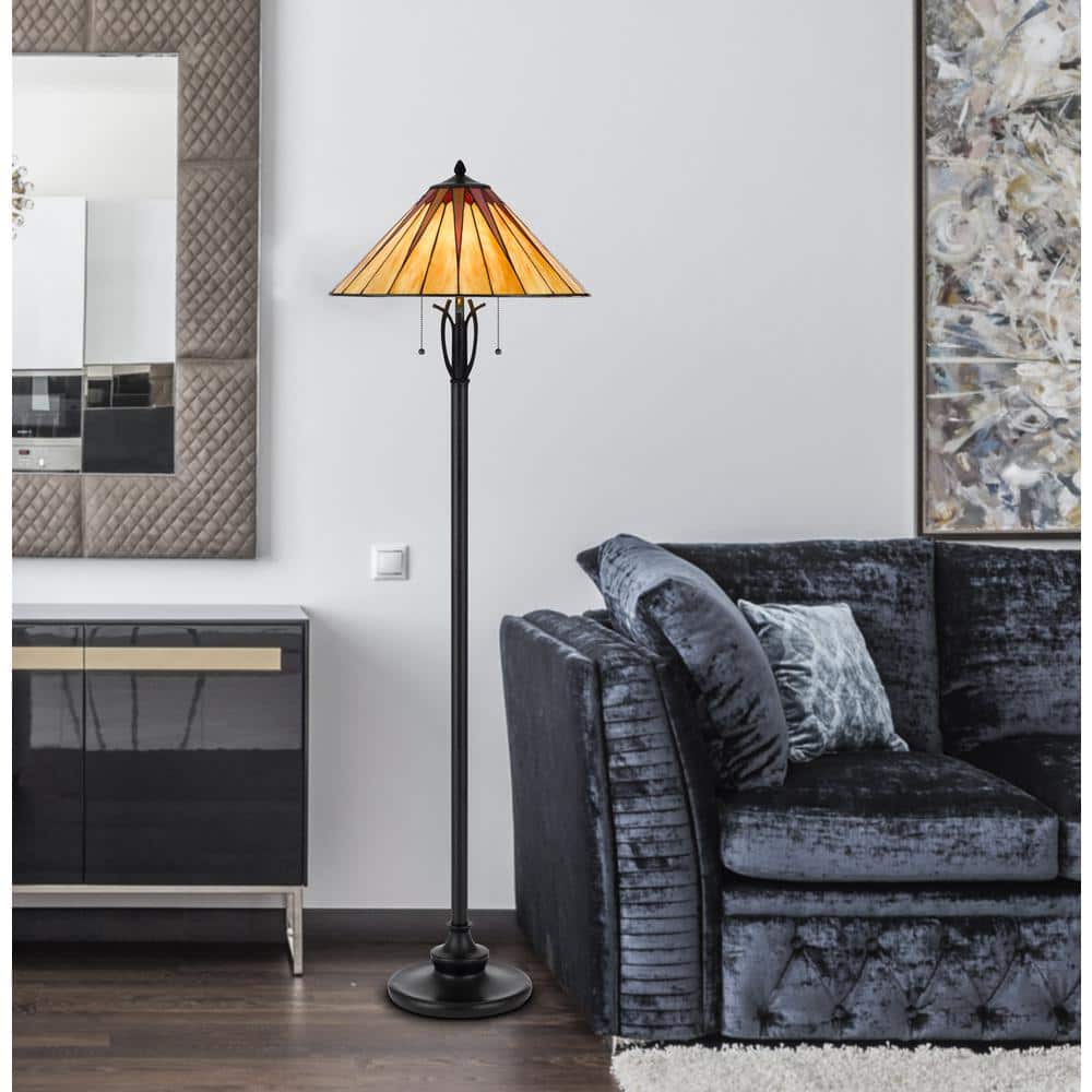 Artisanal Dark Bronze Stained Glass Tiffany Floor Lamp