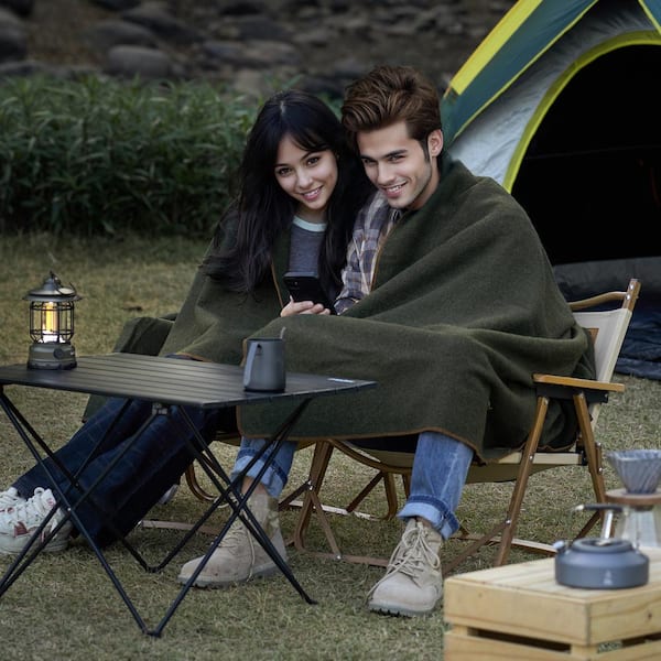 Wool Camping Blanket, Large Warm Stadium Blanket, Waterproof & Windproof, Flame Retardant, Great for Outdoors, Picnics