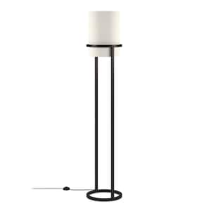 62 in. Black and White 1 1-Way (On/Off) Column Floor Lamp for Living Room with Cotton Drum Shade