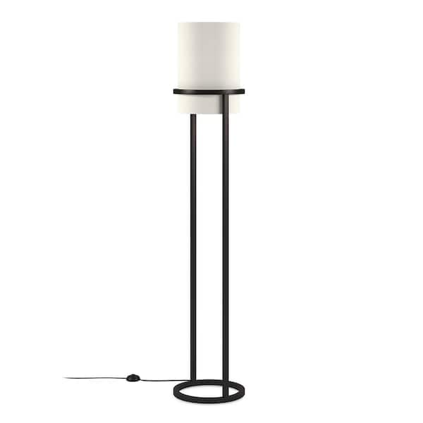 HomeRoots 62 in. Black and White 1 1-Way (On/Off) Column Floor Lamp for Living Room with Cotton Drum Shade