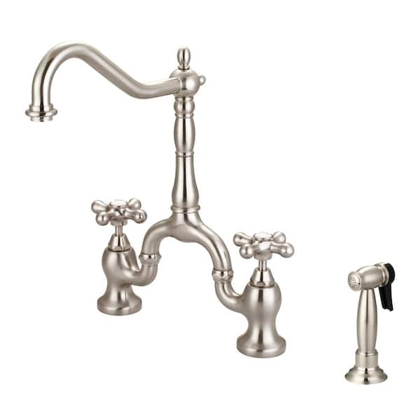 Cross Handle Kitchen Faucet Things In The Kitchen   Brushed Nickel Barclay Products Bridge Kitchen Faucets Kfb506 Mc Bn 64 600 